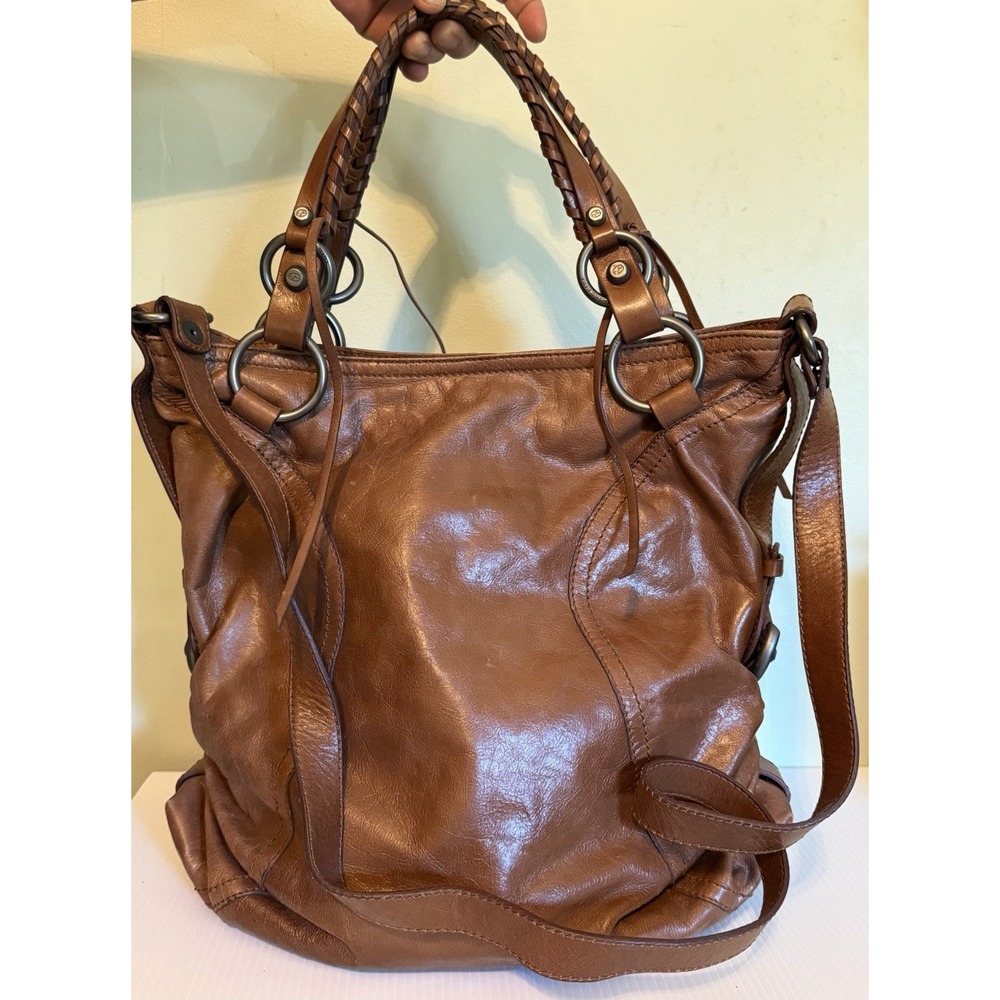 Francesco Biasia Leather Hobo Shoulder Bag Slouchy Brown Purse Y2K Vintage EUC